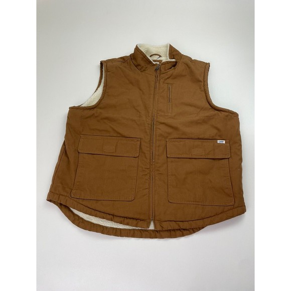 Lee Men’s Work Wear Canvas Vest Sherpa Lined Tabacco Large